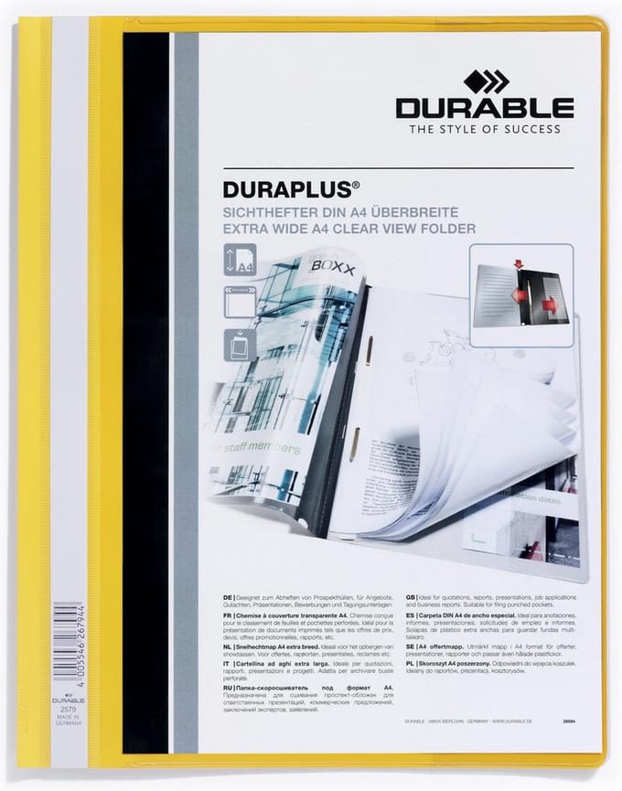 Snelhechtmap durable duraplus a4 geel | 25 stuks