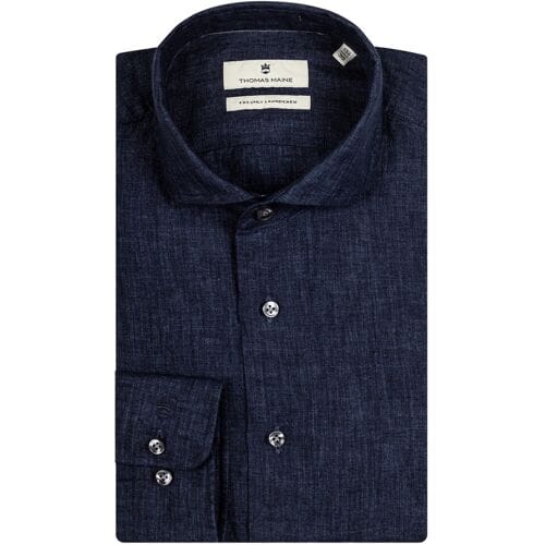 Thomas Maine Overhemd Roma Modern Kent Linnen Faux-Uni Navy / male