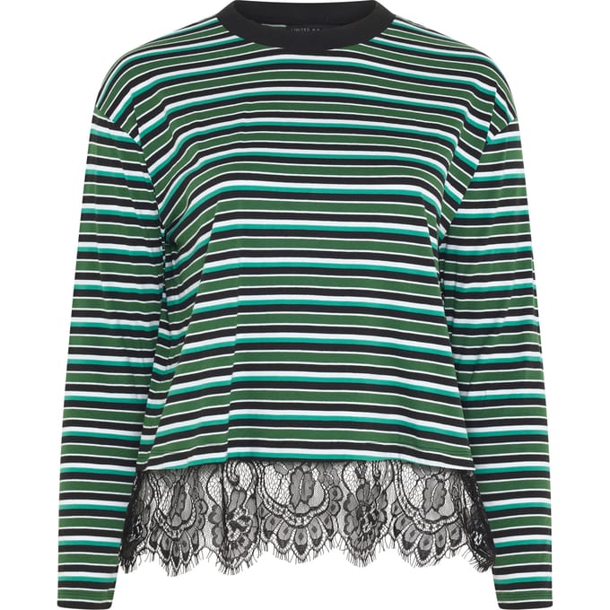 Limited Collection Groene Katoenen Gestreepte Top Met Kanten Zoom Size 58-60