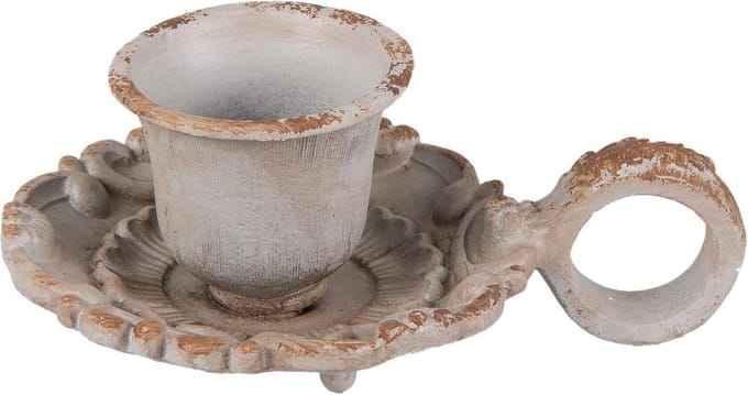 Clayre & Eef Kandelaar 9x6x4 cm Grijs IJzer