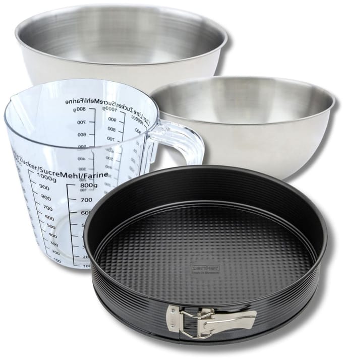 Bakkersset met een springvorm van 28 cm, 2 mengkommen, maatbeker en spatel Zenker