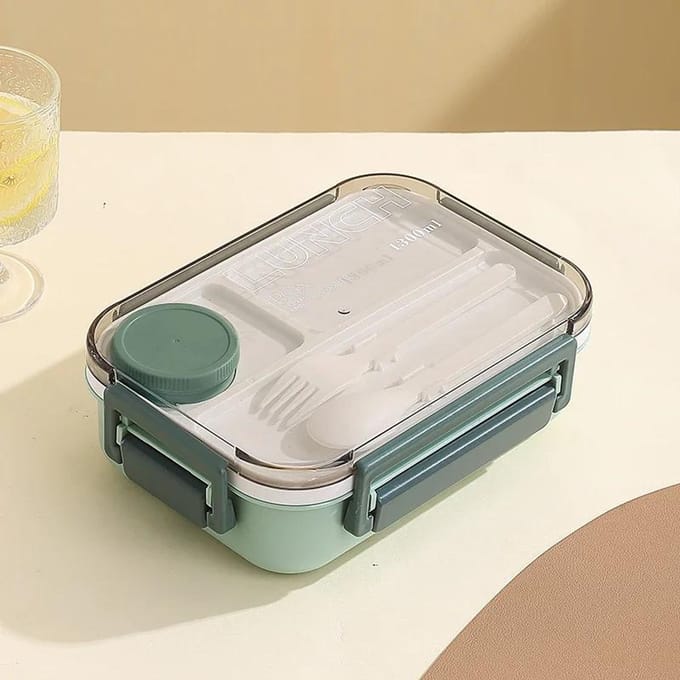 Boîte à déjeuner 1300ML Plastique Portable Compartiment Boîte Bento Micro-ondes Étudiants Bureau Récipient Alimentaire avec Fourchette et Cuillère Vaisselle beige