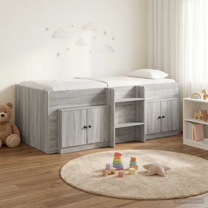 vidaXL - Loft - Bed - Frame - met - Kast - 3 - st - Grijs - Sonoma - Bewerkt - hout