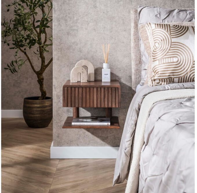 Nachtkastje 1L shelve Carve - Massief acacia drift brown