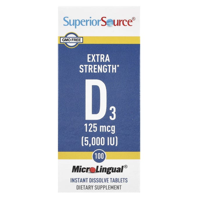 D3, Extra Sterkte, 125 mcg (5.000 IE), Direct Oplosbare Microlingual® Tabletten, 100 Tabletten