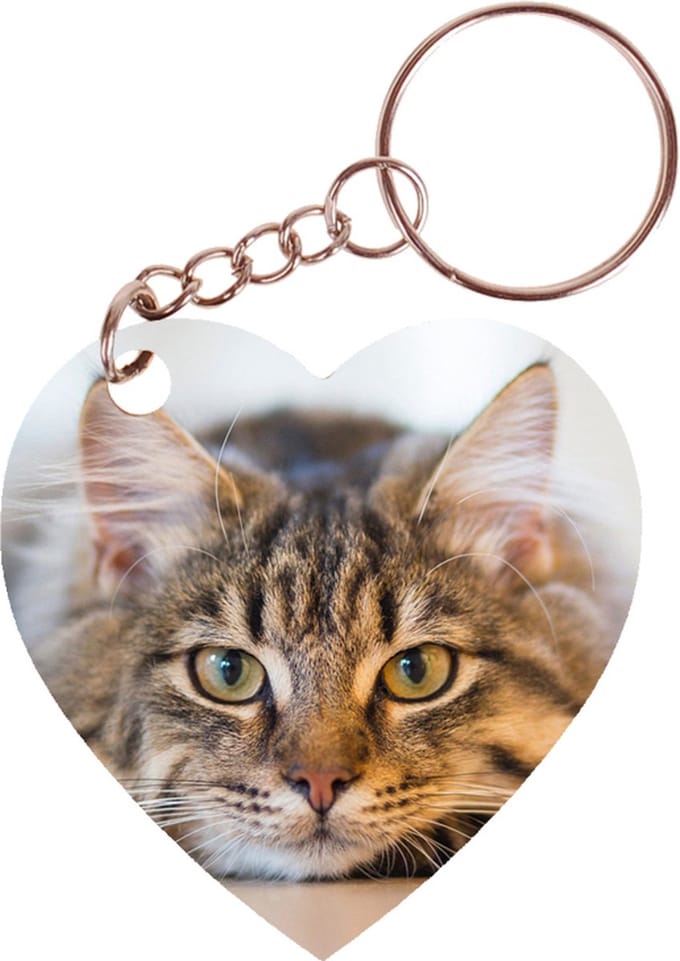 Sleutelhanger hartje 5x5cm - Poes Liggend