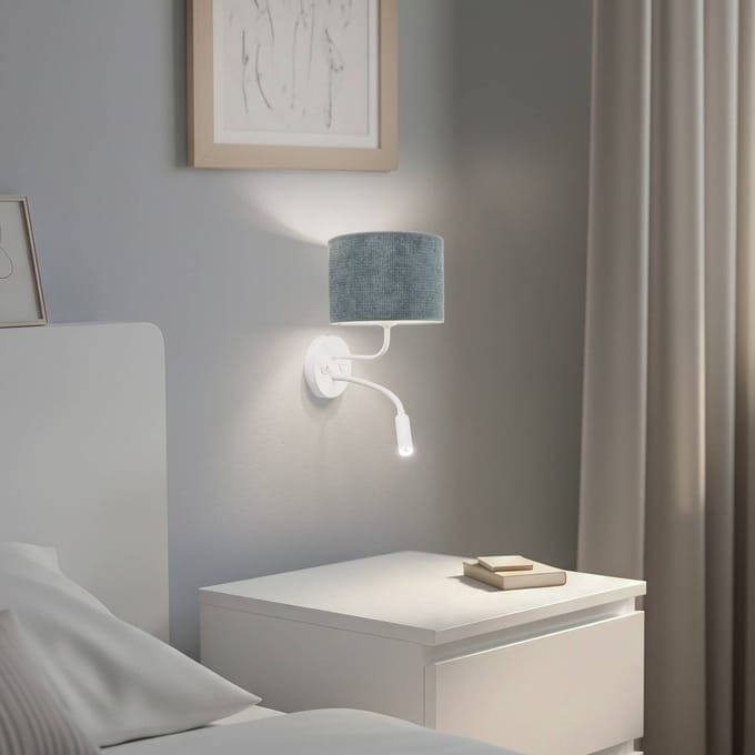 Duolla Wandlamp Roller, koord mint, wit, met leeslampje