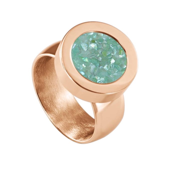 Quiges RVS Schroefsysteem Ring Rosékleurig Glans 18mm met Verwisselbare Turkoois Vlokjes Schelp 12mm Mini Munt