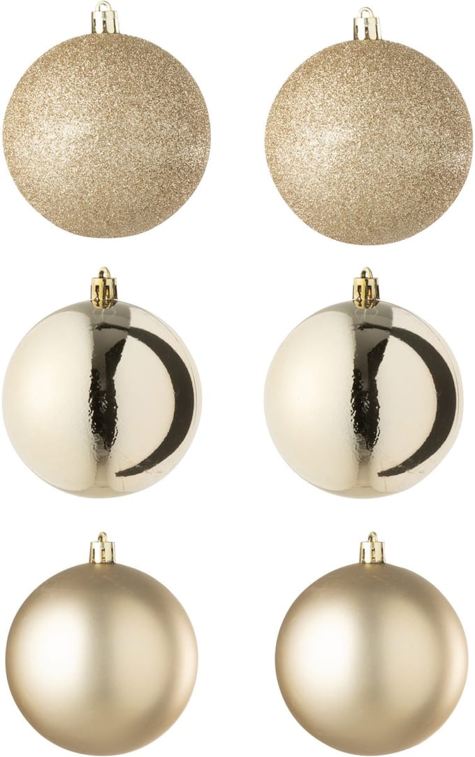 J-Line kerstbal - kunststof - champagne - doos van 6