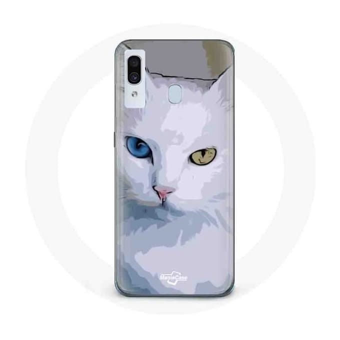 Coque pour Samsung Galaxy A20 Turc de van Chat oeil bleu et oeil jaune