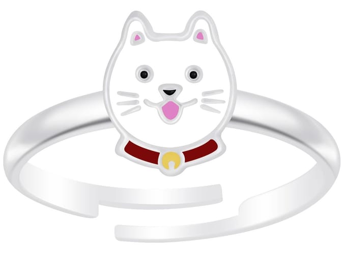 Joy|S - Zilveren kat poes ring - verstelbaar - voor kinderen
