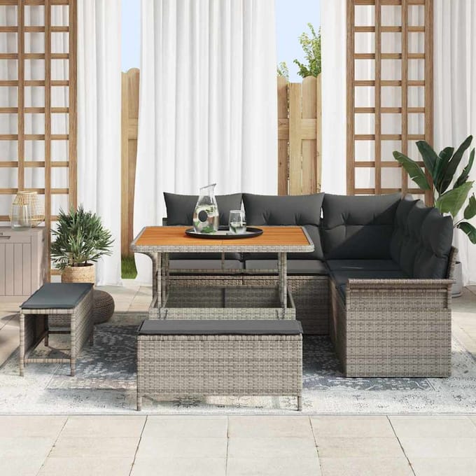 vidaXL - Tuinbank - Set - 8 - st - 7-Aantal - zitplaatsen - Grijs