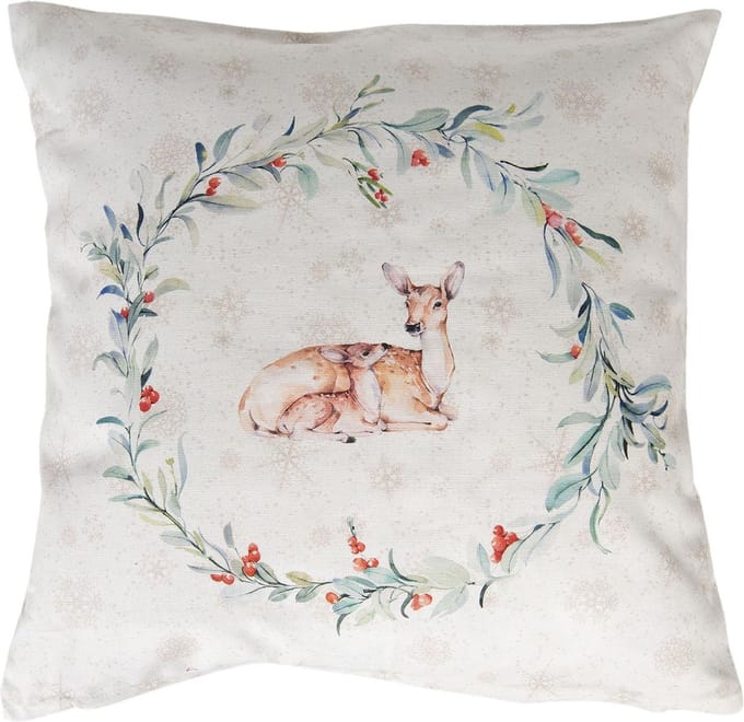 Clayre & Eef Kussenhoes 40x40 cm Wit Groen Katoen Hert