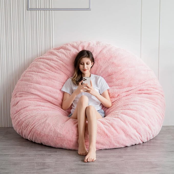 Zitzak-bed in roze, multifunctionele stoel-bank - groot formaat 180 x 180 cm