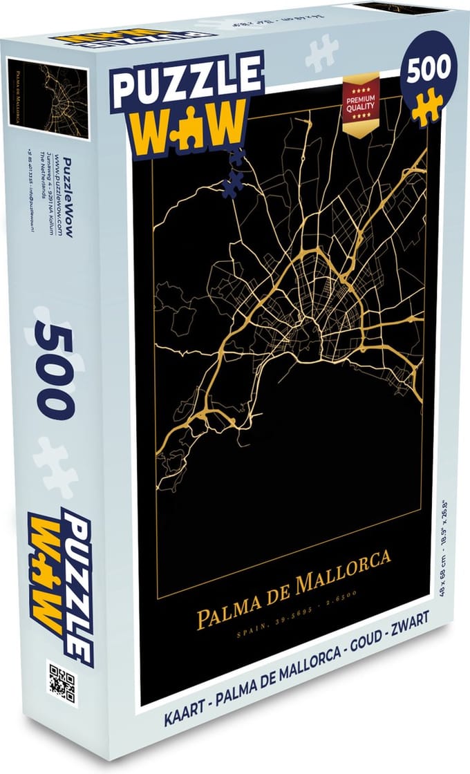 Puzzel Kaart - Palma de Mallorca - Goud - Zwart - Legpuzzel - Puzzel 500 stukjes