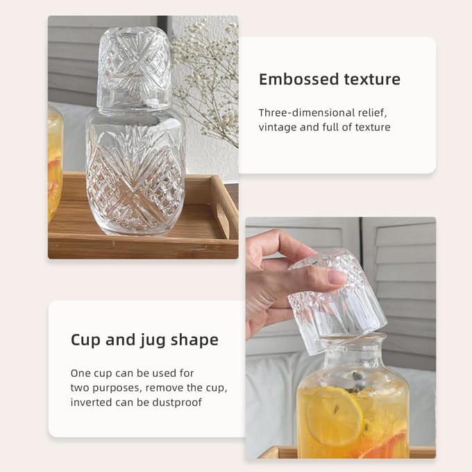 (Ensemble Fleur de Glace) Ensemble Carafe à Boissons Jus de Fruits et Eau Froide Gaufré brown