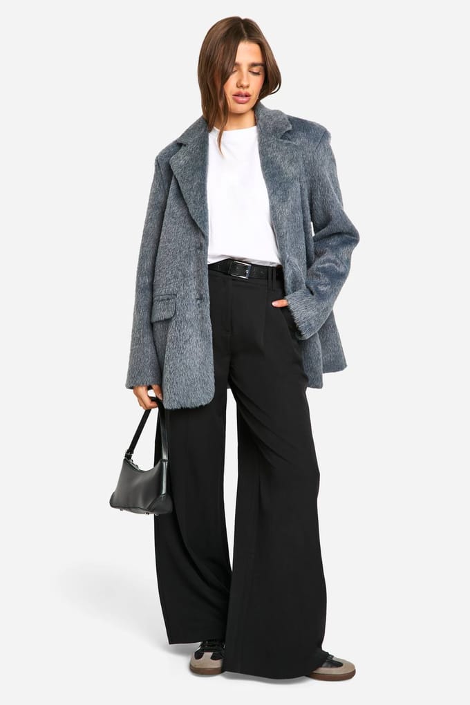 boohoo Dames Belted Wool Look Coat | Grey | Maat: 12