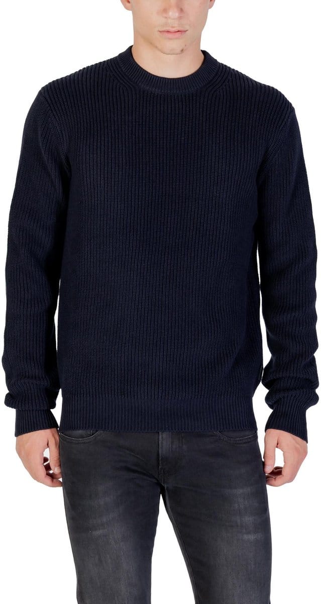 Round Neck Cotton Knitwear with Long Sleeves - Blue Sweaters