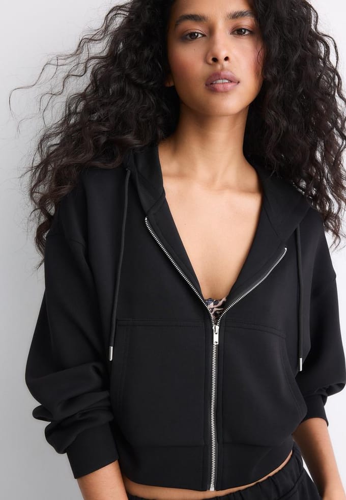Stradivarius Soft touch sweater met rits  Zwart S