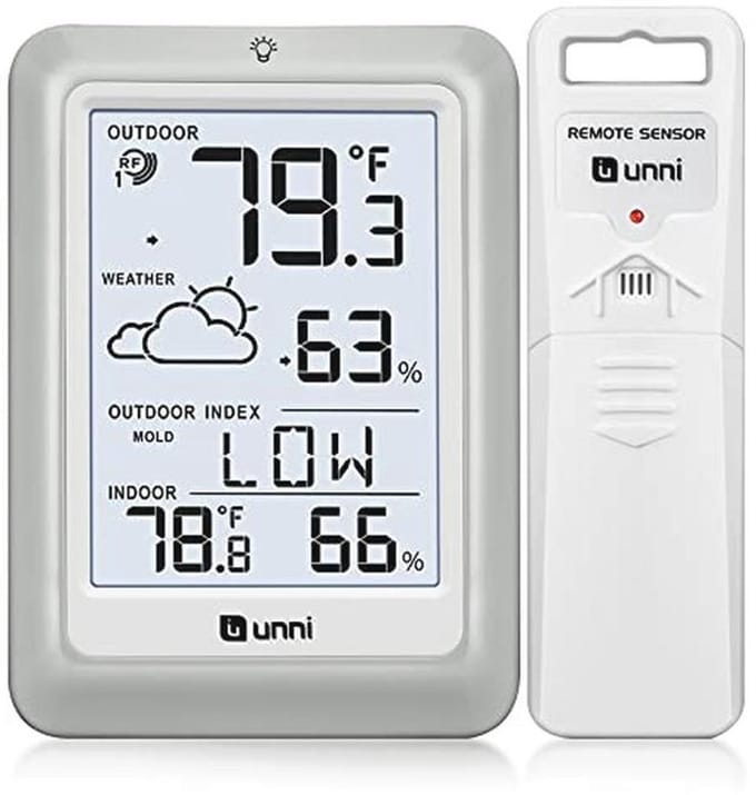 Draadloos Weerstation met Buiten Sensor, Groot Bereik en Verstelbare Achtergrondverlichting