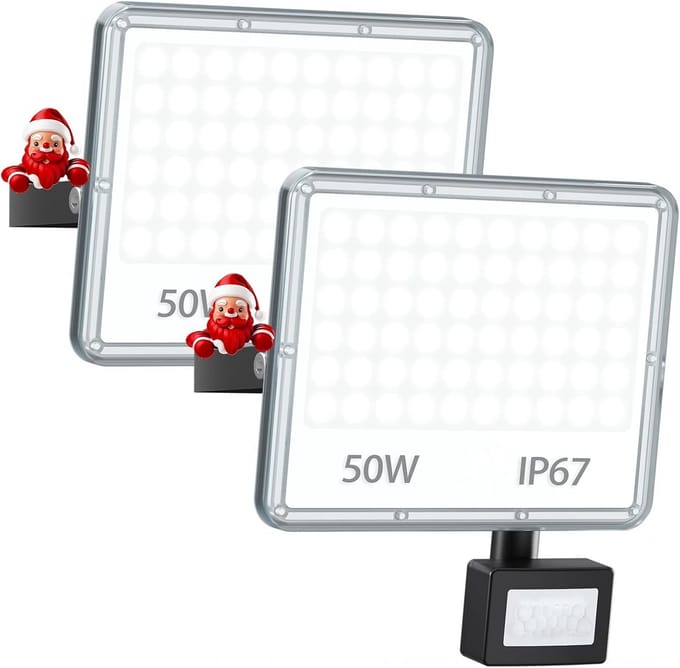 Set van 2 Krachtige LED Spots voor Buiten met Bewegingsmelder - 50W, 5000 Lumen, Koel Wit Licht