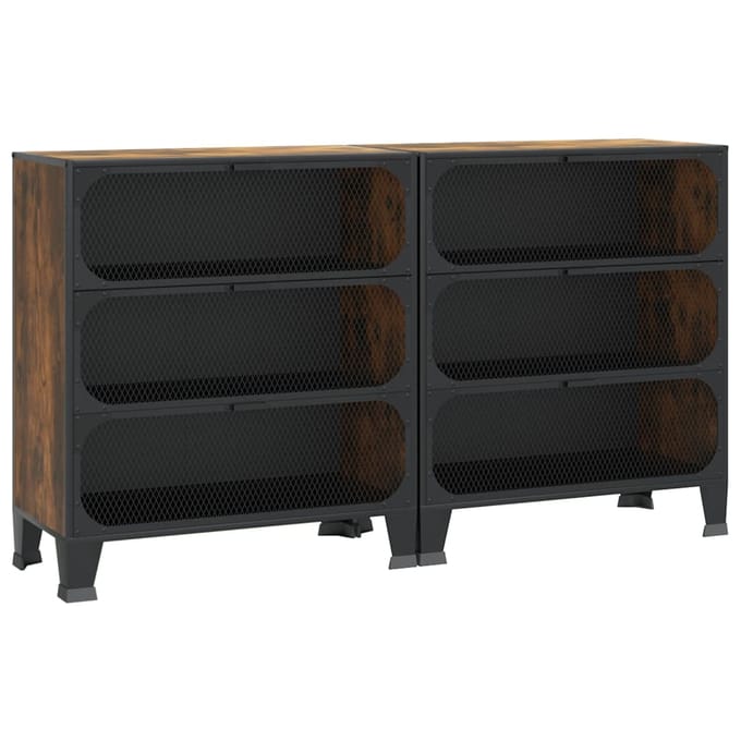 vidaXL - Opbergkasten - 2 - st - 72x36x82 - cm - metaal - en - MDF - rustiek - bruin