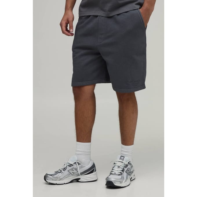 Relaxed Fit Washed Embroidered Shorts | Charcoal | Size Medium