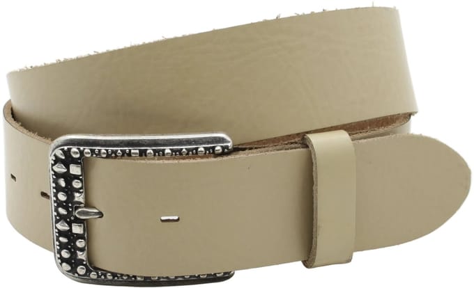 Dames riem beige - Basic leren riem 3,5cm met zilver-zwarte gesp - Leer - Basic riem - Stoer - Maat 75