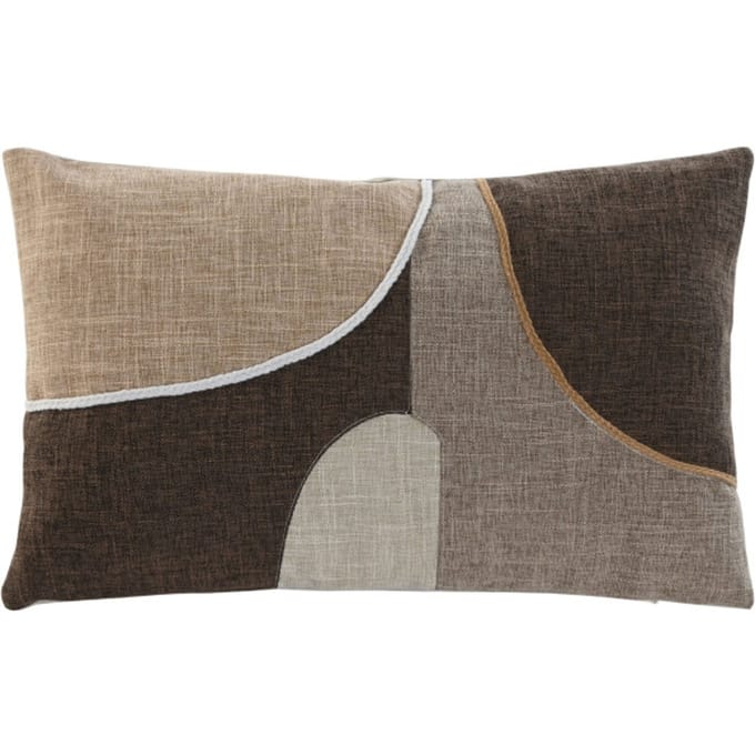 Sierkussen LOREA Katoen 50 x 30 cm – Bruin & Beige – Decoratief Patchwork – Inclusief Vulling