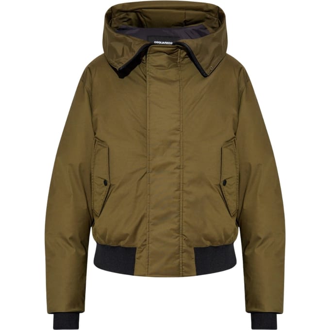 Dsquared2 Techno Down Militair Groene Bomberjack Met Capuchon