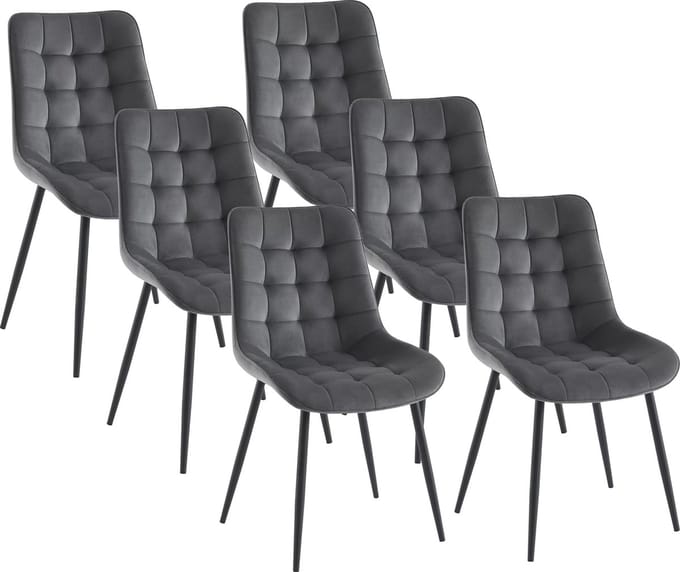 Vente-unique Set van 6 gestoffeerde stoelen - Fluweel en zwart metaal - Grijs - OLLUA