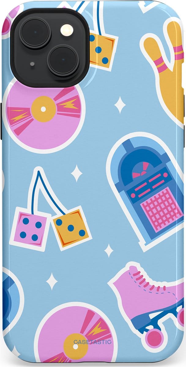 Casetastic hoesje geschikt voor Apple iPhone 15 Plus - MagSafe - Dubbellaagse bescherming - Flashback vibes - Fashion Case - Lichtblauw Lavendel Wit