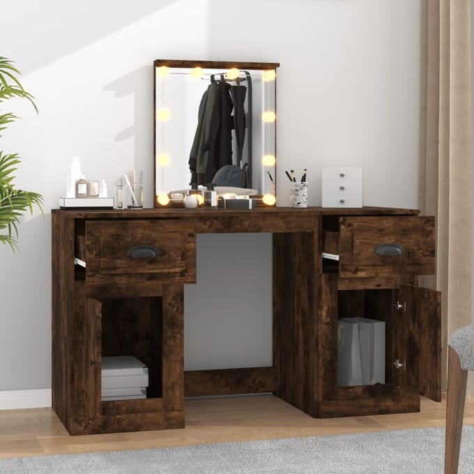 vidaXL - Kaptafel - met - LED-verlichting - 130x50x132,5 - cm - gerookt - eikenkleur