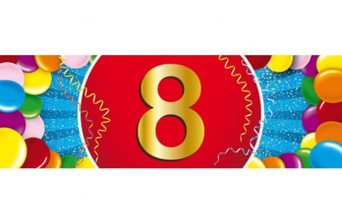 8 jaar leeftijd sticker - 19 x 6 cm - 8 jaar verjaardag - jubileum versiering