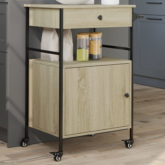 vidaXL - Keukentrolley - 56x43x89,5 - cm - bewerkt - hout - sonoma - eikenkleurig