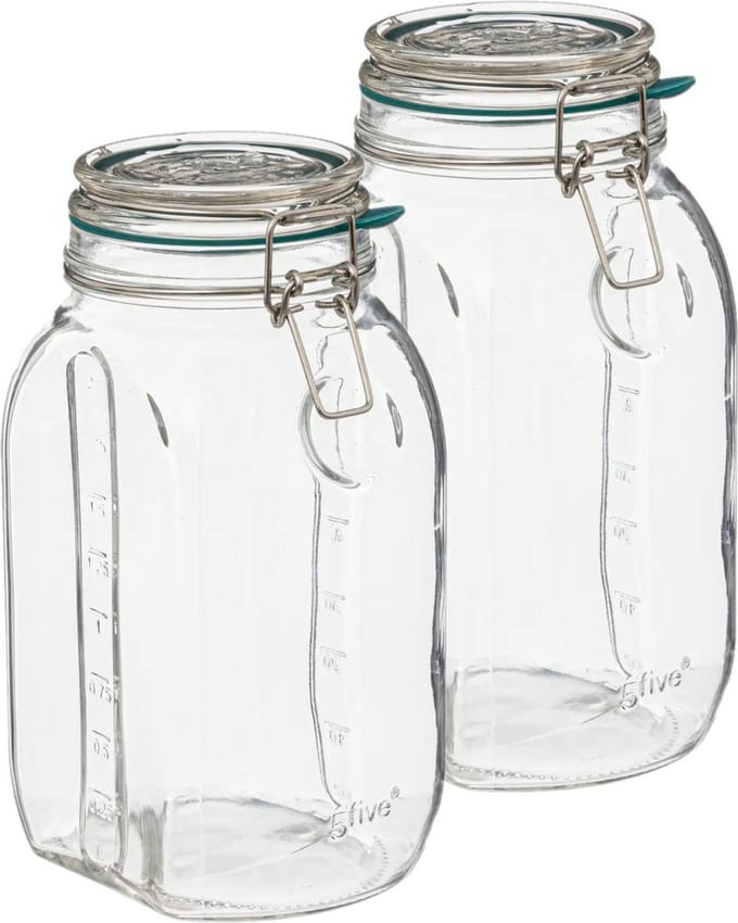 5Five Weckpot/inmaakpot Jarro - 2x - 2L - glas - beugelsluiting - D15 x H22 cm