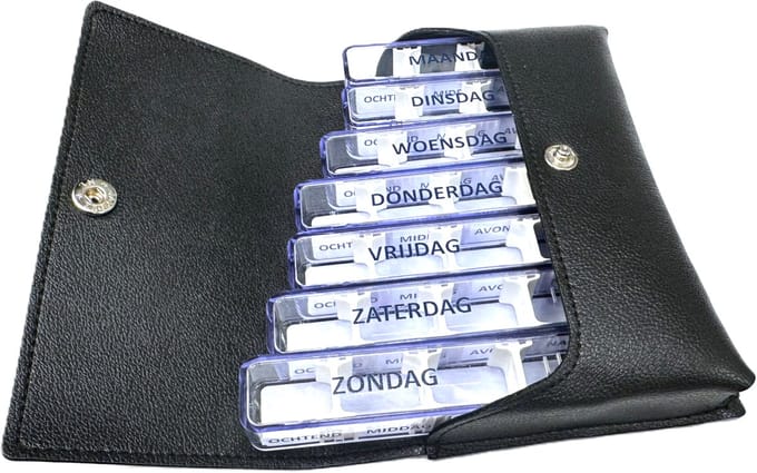 Pillendoos weekagenda Medidos - Luxe Vegan leren Etui - Zwart