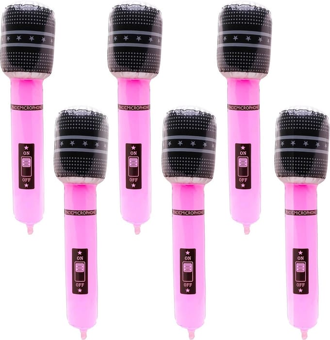 Set van 6 Neon Roze Opblaasbare Microfoons voor Feest en Verkleedpartijen