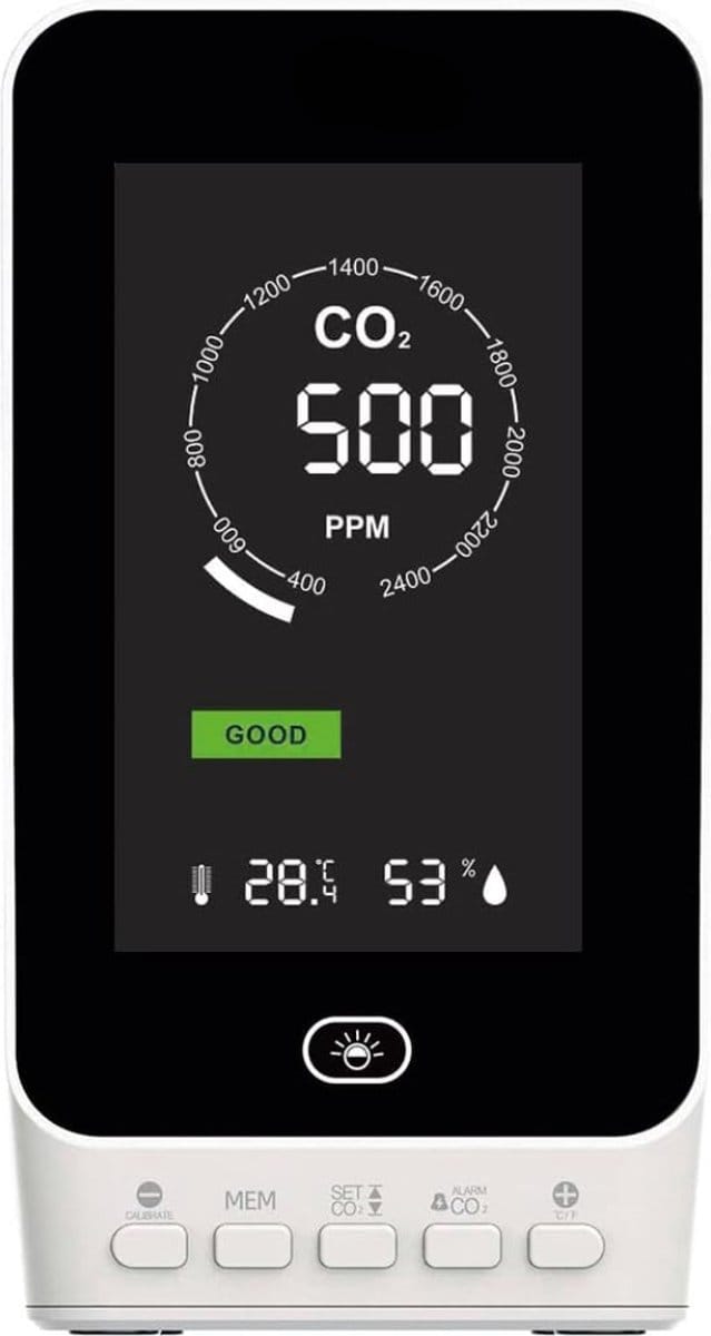 CO2 Monitor - Luchtkwaliteit Meter - Binnenklimaat Bewaken - NDIR Dual Beam Sensor - 144 mm Hoog - Wit