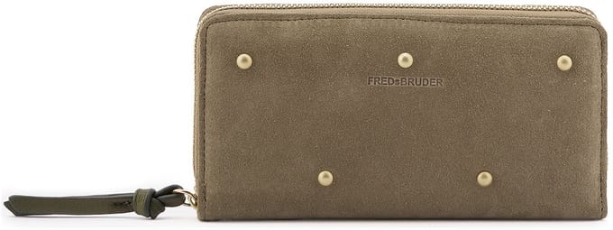 FREDsBRUDER Leren portemonnee The Beaded Wallet Greyish Khaki groengrijs