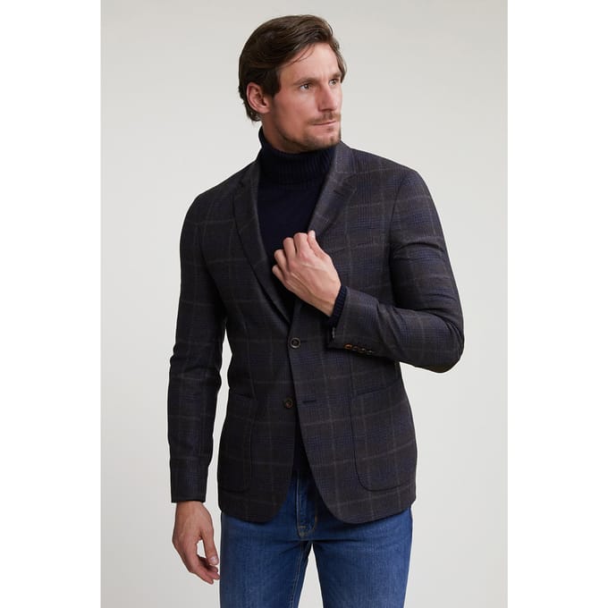 River Woods Checked Virgin Wool-cashmere Blazer Brown/blue Maat: 56 | Blazers Outlet | Heren | Bruin