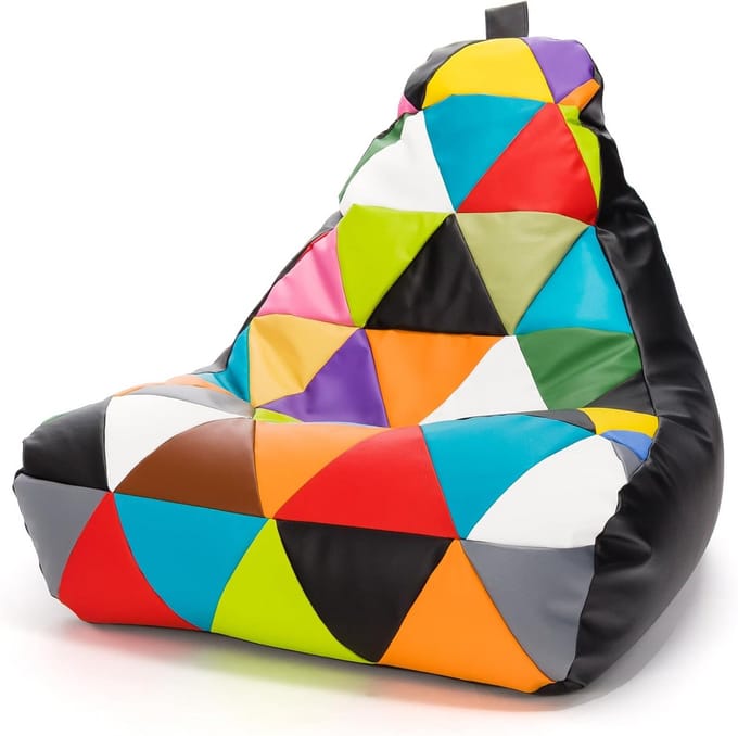 Patchwork Poef XL in Kunstleer met Polystyreen Vulling Zwart