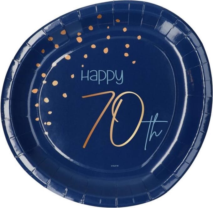 Folat - Borden Elegant True Blue 70 Jaar 23 cm - 8 stuks