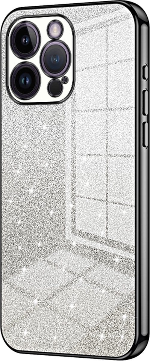 iPhone 14 Hoesje - Siliconen Glitter Case Back Cover - Magsafe Compatible - Zwart - Provium