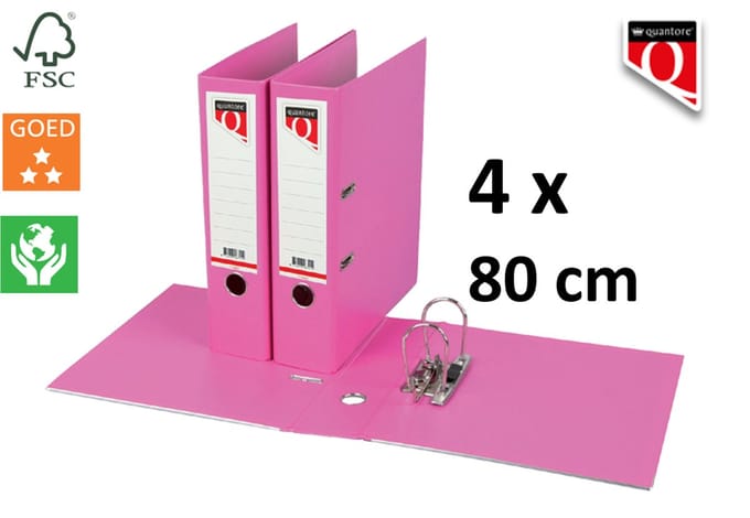 4 x Ordner Quantore - A4 - 80mm breed - PP kunststof - roze