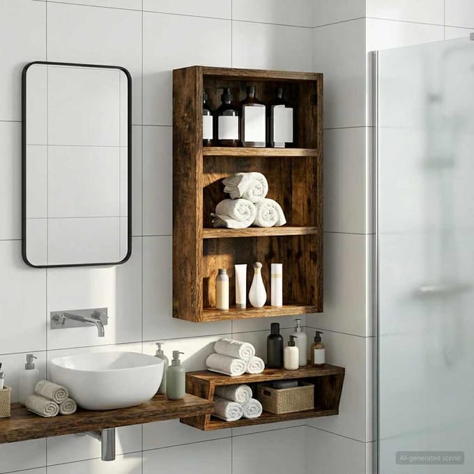 vidaXL - Badkamer - wandkast - Gerookte - Eik - 30 - x - 10 - x - 50 - cm