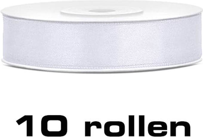Partydeco - Satijn Lint Wit (6mm/rol 25m,10 Rollen)