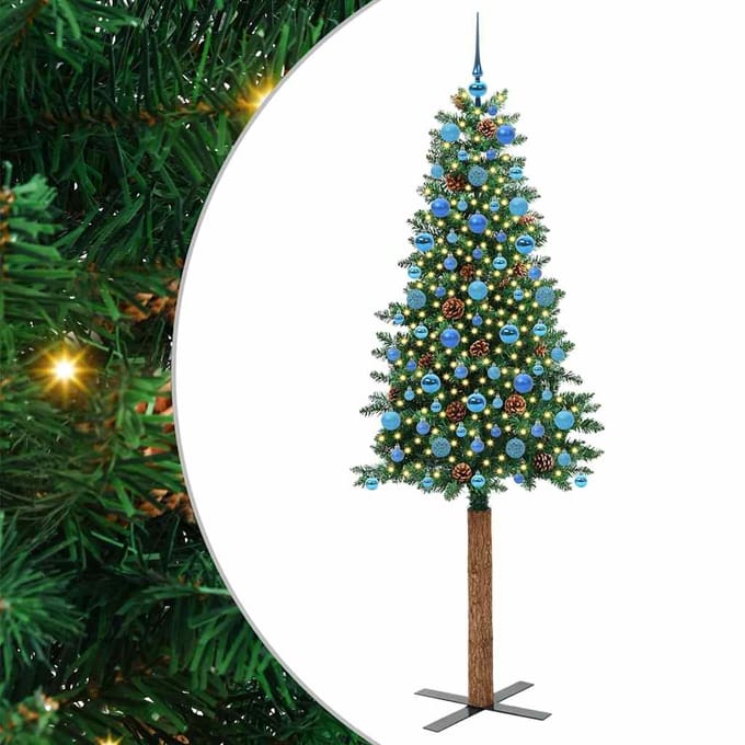 vidaXL - Slanke - Kerstboom - Groen - 210 - cm - PVC - en - massief - dennenhout