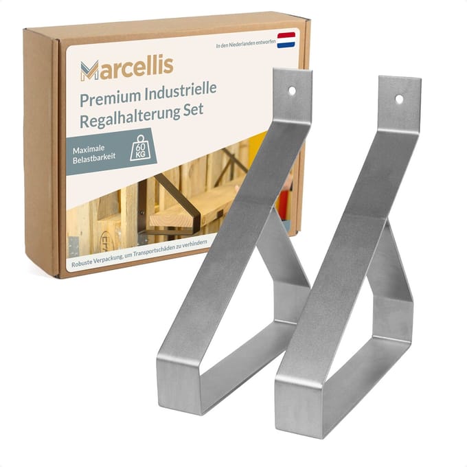 Marcellis - 2x Industriële plankdrager - Voor plank 20cm + schroefset - roestvrij staal - T2