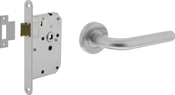 Intersteel Deurbeslag set loopslot wit + deurkruk Recht rvs